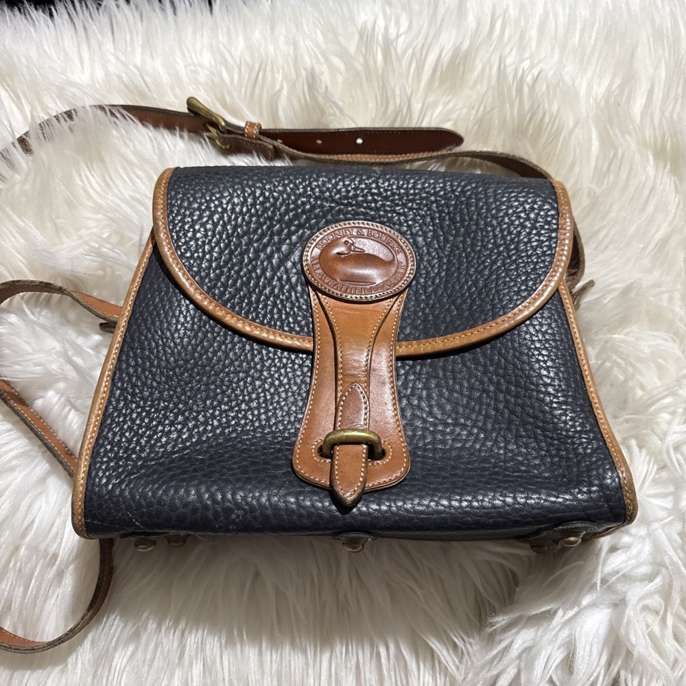 Vintage Dooney & Bourke Essex All Weather Leather Black & Tan Crossbody Bag